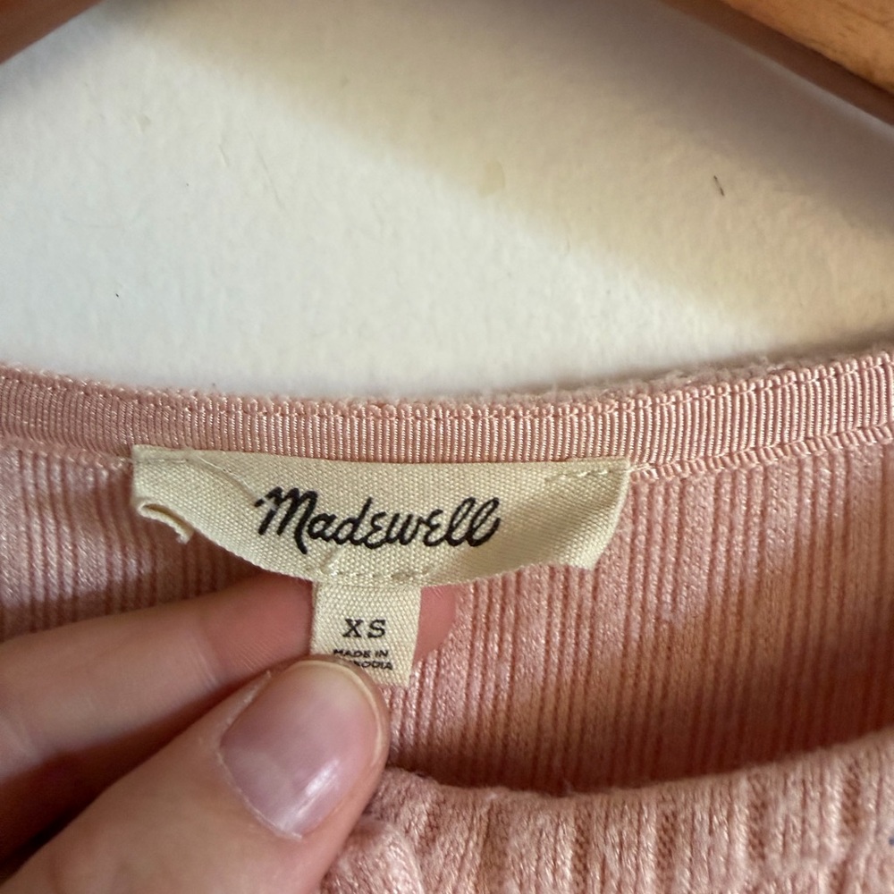 Madewell Pale Blush Pink Relaxed Button- Front Cardigan Knit Top size XS EUC - Picture 9 of 12